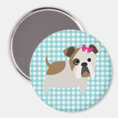 Französischer Bulldog auf Blue and White Gingham D Magnet (Vorderseite/Rückseite)