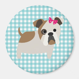 Französischer Bulldog auf Blue and White Gingham D Magnet