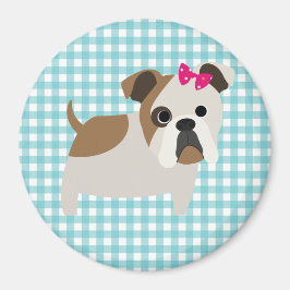 Französischer Bulldog auf Blue and White Gingham D Magnet