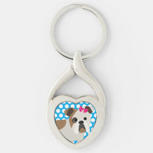 Französischer Bulldog auf Blue Dotted Key Chain Schlüsselanhänger