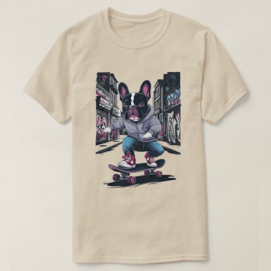 Französischer Bulldog auf einem Skateboard T-Shirt (Design vorne)