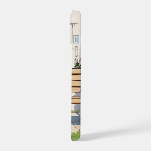 Französischer Bulldog auf einer Bank iPhone 15 Hülle (Linke Seite)