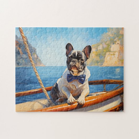 Französischer Bulldog auf einer Yacht Puzzle (Horizontal)
