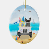 Französischer Bulldog Autofahren am Strand Keramik Ornament (Rechts)