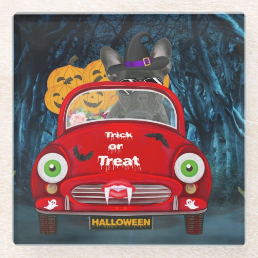 Französischer Bulldog Autofahrer Beängstigend Hall Glasuntersetzer (Vorderseite)