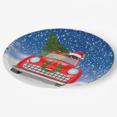 Französischer Bulldog Autofahrer im Schnee Weihnac Pappteller (Schrägansicht)