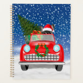 Französischer Bulldog Autofahrer im Schnee Weihnac Planer (Vorderseite)