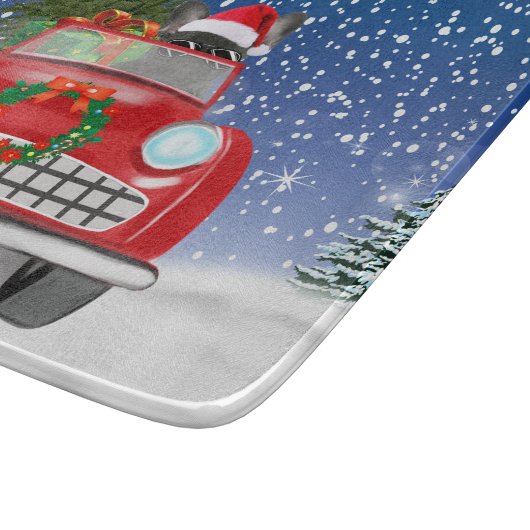 Französischer Bulldog Autofahrer im Schnee Weihnac Schneidebrett (Ecke)