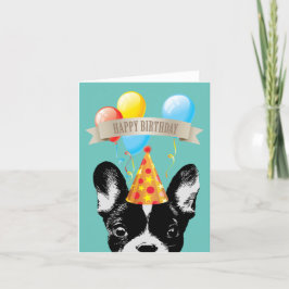 Französischer Bulldog & Balloons zum Geburtstag gl Karte