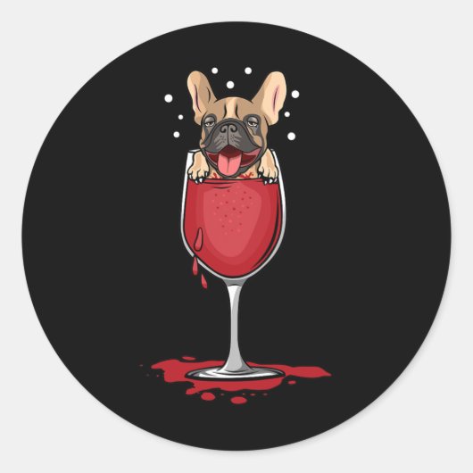 Französischer Bulldog Betrunken in Rotwein Runder Aufkleber (Vorderseite)