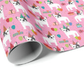 Französischer Bulldog Birthday Pink Geschenkpapier (Rolleneckpunkt)