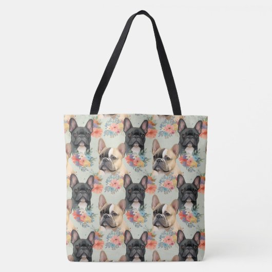 Französischer Bulldog & Blume Tote Tasche (Vorderseite)