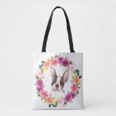 Französischer Bulldog, Blumenkranz Tote Tag Tasche (Vorderseite)