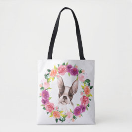 Französischer Bulldog, Blumenkranz Tote Tag Tasche
