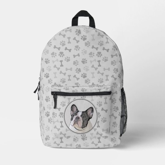 Französischer Bulldog (Brindle Pied) Malerei - Hun Bedruckter Rucksack (Vorderseite)