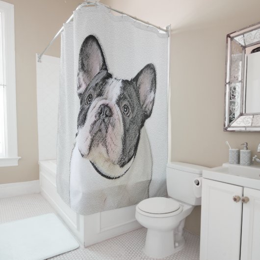 Französischer Bulldog (Brindle Pied) Malerei - Hun Duschvorhang (Beispiel)