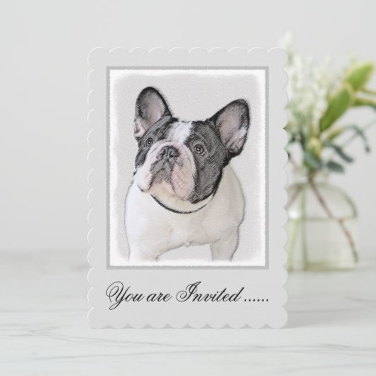 Französischer Bulldog (Brindle Pied) Malerei - Hun Einladung (Stehend Vorderseite)