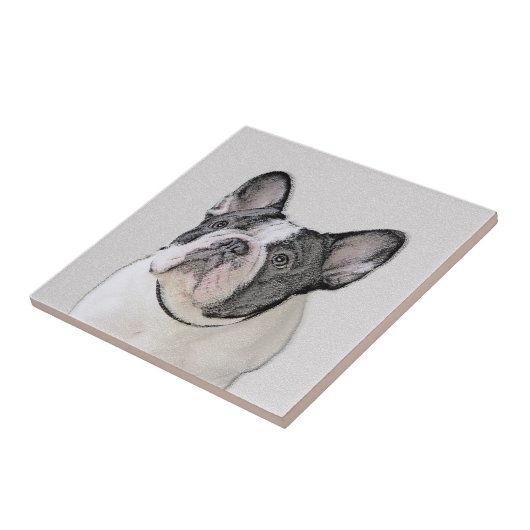 Französischer Bulldog (Brindle Pied) Malerei - Hun Fliese (Seite)