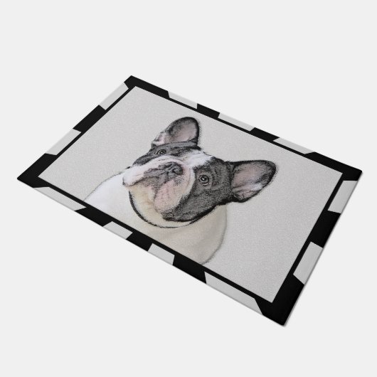 Französischer Bulldog (Brindle Pied) Malerei - Hun Fußmatte (Schrägansicht)