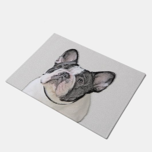Französischer Bulldog (Brindle Pied) Malerei - Hun Fußmatte (Schrägansicht)