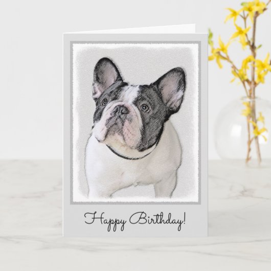 Französischer Bulldog (Brindle Pied) Malerei - Hun Karte (Gelbe Blume)