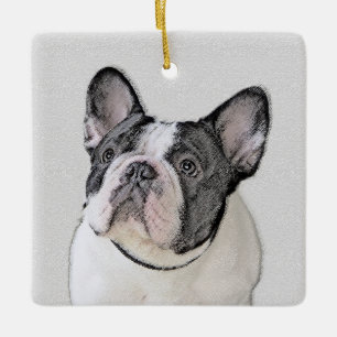 Französischer Bulldog (Brindle Pied) Malerei - Hun Keramikornament