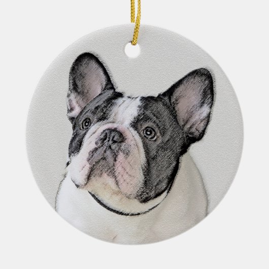 Französischer Bulldog (Brindle Pied) Malerei - Hun Keramikornament (Vorne)