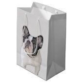 Französischer Bulldog (Brindle Pied) Malerei - Hun Mittlere Geschenktüte (Rückseite Schrägansicht)