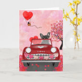 Französischer Bulldog Car mit Herz Valentins Karte (Gelbe Blume)