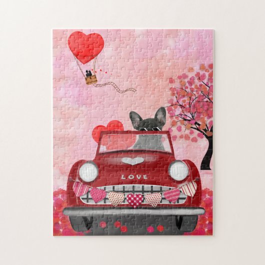 Französischer Bulldog Car mit Herz Valentins Puzzle (Vertikal)