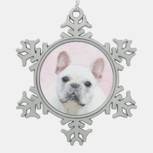 Französischer Bulldog (Cream/White) Malerei - Hun Schneeflocken Zinn-Ornament