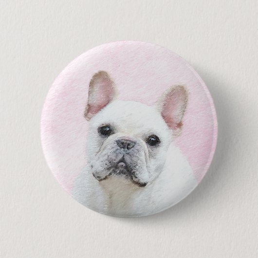 Französischer Bulldog (Cream/White) Malerei - Hund Button (Vorderseite)