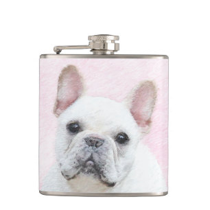 Französischer Bulldog (Cream/White) Malerei - Hund Flachmann