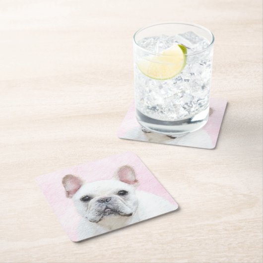 Französischer Bulldog (Cream/White) Malerei - Hund Rechteckiger Pappuntersetzer (Vor Ort)