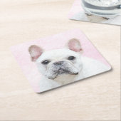Französischer Bulldog (Cream/White) Malerei - Hund Rechteckiger Pappuntersetzer (angewinkelt)