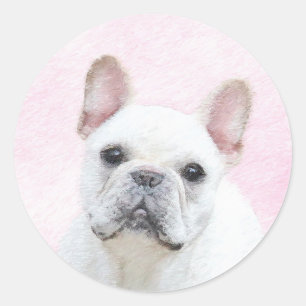 Französischer Bulldog (Cream/White) Malerei - Hund Runder Aufkleber