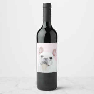 Französischer Bulldog (Cream/White) Malerei - Hund Weinetikett