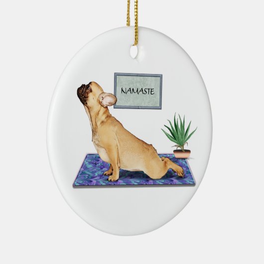 Französischer Bulldog, der Hunde-Yoga-Pose nach ob Keramik Ornament (Rechts)