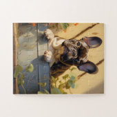 Französischer Bulldog, der versteckt spielt Puzzle (Horizontal)