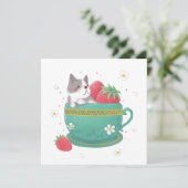 Französischer Bulldog, Erdbeeren & Cup Illustratio Feiertagskarte (Stehend Vorderseite)