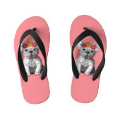 Französischer Bulldog Flip Flops in Pink für Kinde Kinderbadesandalen (Fußbett)