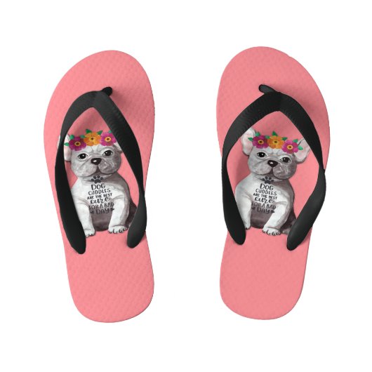 Französischer Bulldog Flip Flops in Pink für Kinde Kinderbadesandalen (Fußbett)