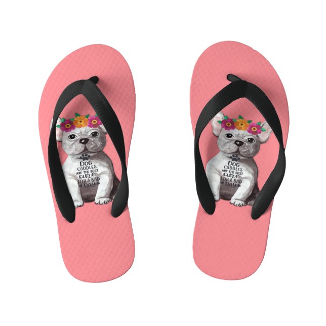 Französischer Bulldog Flip Flops in Pink für Kinde Kinderbadesandalen (Fußbett)