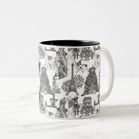 FRANZÖSISCHER BULLDOG Frenchie Schwarzer Trail mit Zweifarbige Tasse (VorderseiteRechts)