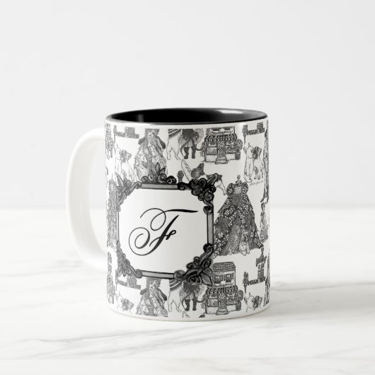 FRANZÖSISCHER BULLDOG Frenchie Schwarzer Trail mit Zweifarbige Tasse (Vorderseite Links)