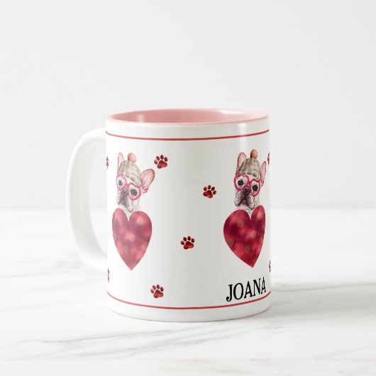 Französischer Bulldog Frenchie Valentine's Day-Ges Zweifarbige Tasse (Vorderseite Links)