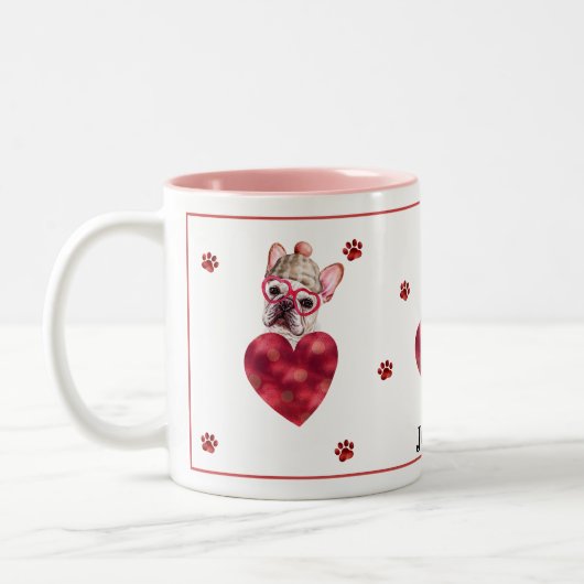 Französischer Bulldog Frenchie Valentine's Day-Ges Zweifarbige Tasse (Links)