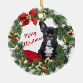 Französischer Bulldog Frohe Weihnachtsfeier Kerami Keramik Ornament