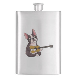 Französischer Bulldog Gitarre spielen Funny Guitar Flachmann