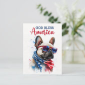 Französischer Bulldog, Gott segne Amerika Postkart Postkarte (Stehend Vorderseite)
